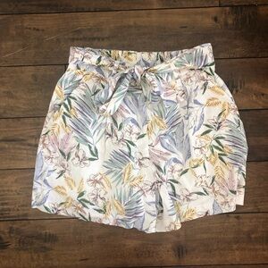 Dalia Floral Tropical Tie-Waist Linen Blend Shorts